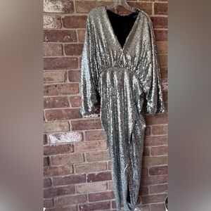 Eloquii Dolman Sleeve SILVER Sequin Dress SIZE 18